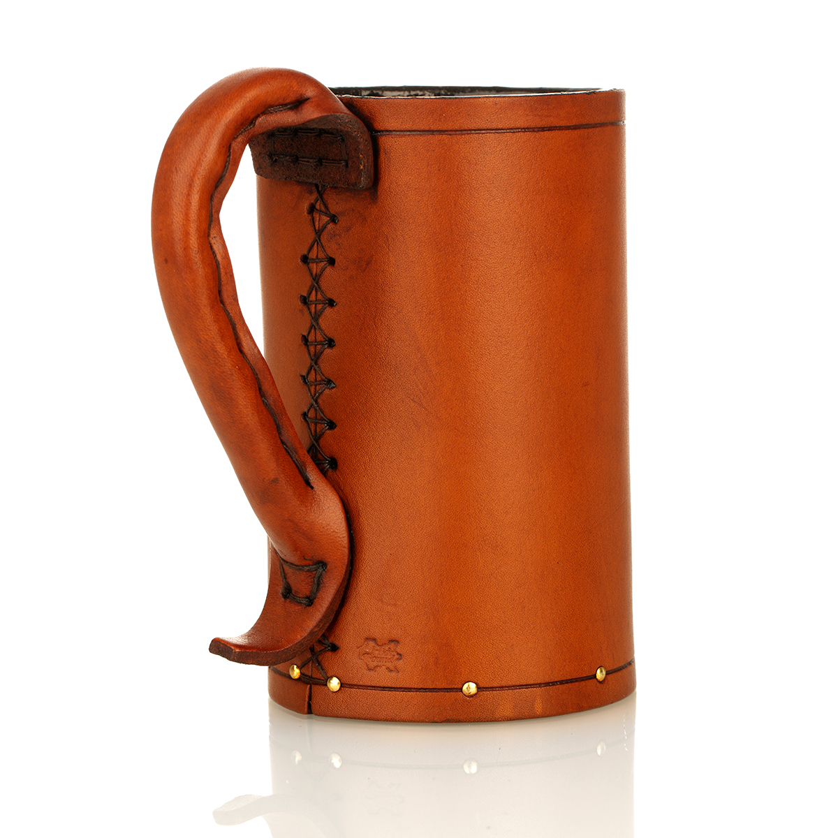bier-ale-krug-leder-holz-mittelalter-032 Medieval Jack - 1 Pint - Mittelalter Leder Bierkrug aus England - braun