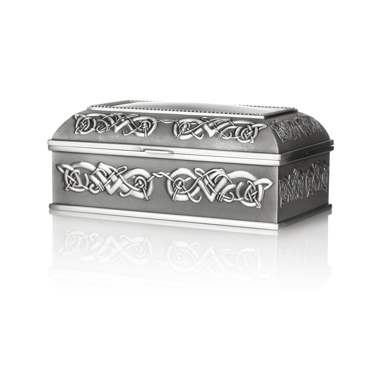 schmuck-schatulle-kasten-keltisch-silber-metall-irland-001 Große Schmuckschatulle mit keltischen Motiven - handgefertigt in Irland