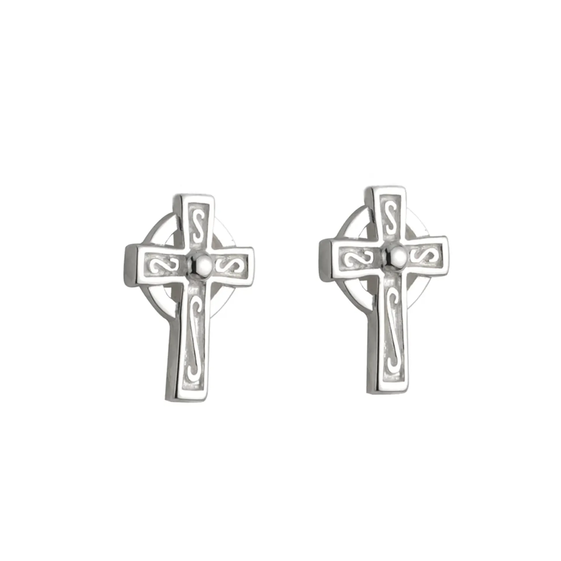 Keltisches Kreuz-Ohrstecker aus Sterlingsilber - Handgefertigt in Irland