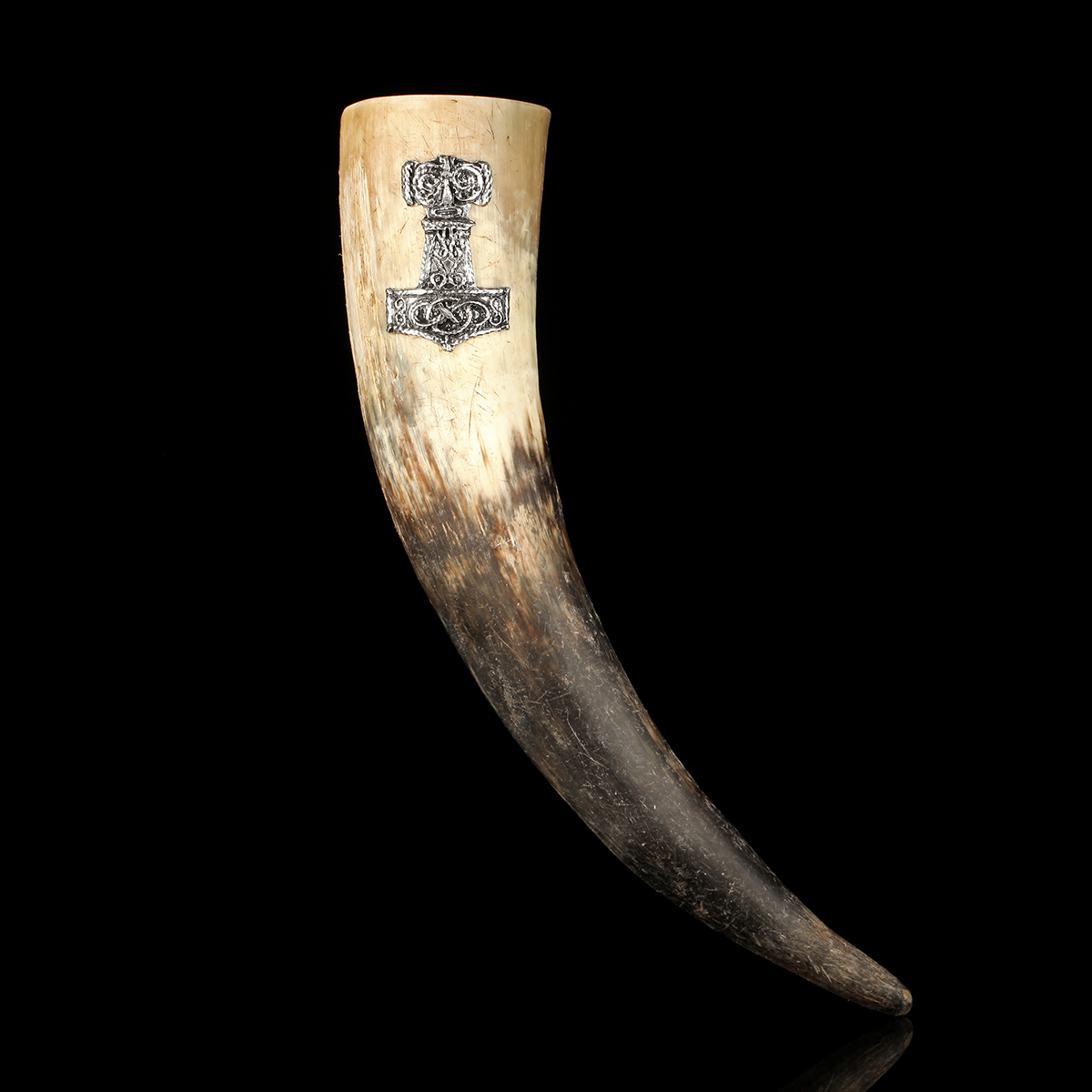 trinkhorn-wikinger-thors-hammer-mjoelnir-015 Mjölnir Rå - Thors Hammer Trinkhorn - ca 0,5 Liter - Rinderhorn Natur / Roh