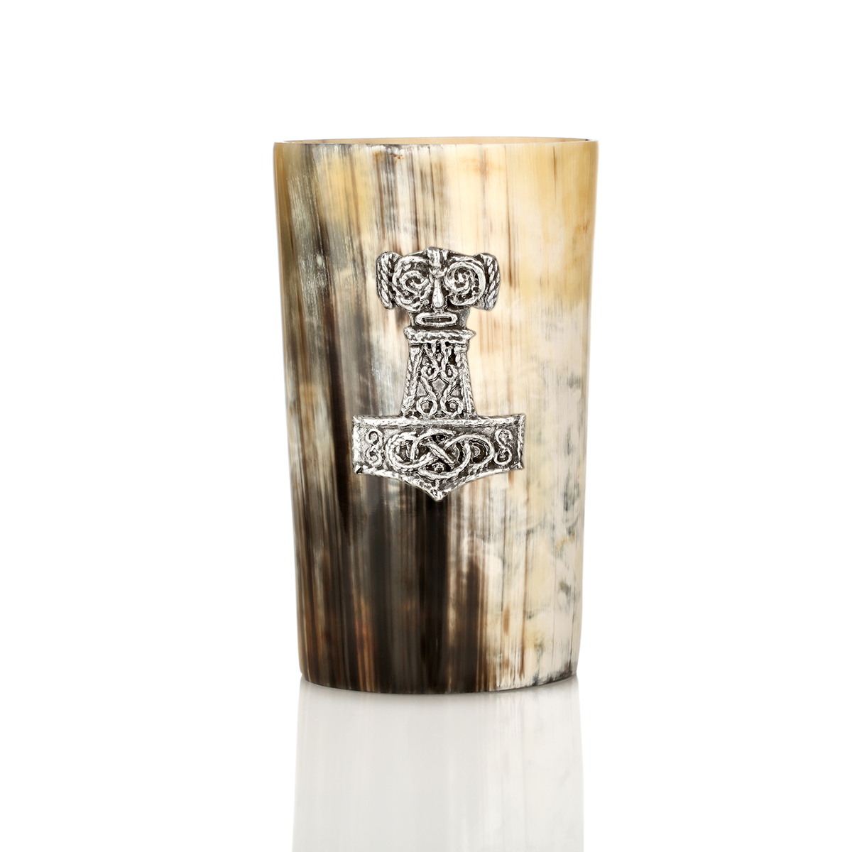 Becher-Horn-Hornbecher-Trinkhorn-thor-hammer-500-013 Thors Hammer - 0,5 Liter Wikinger Hornbecher / Trinkhorn verziert - echtes Horn