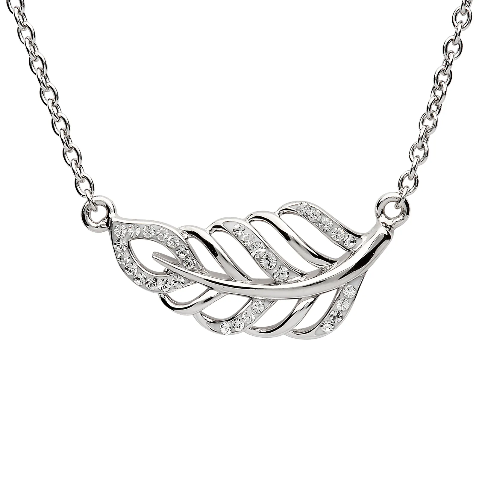 Silver Leaf Kette aus Irland - Ein Blatt aus Sterlingilber & Swarovski Kristall 