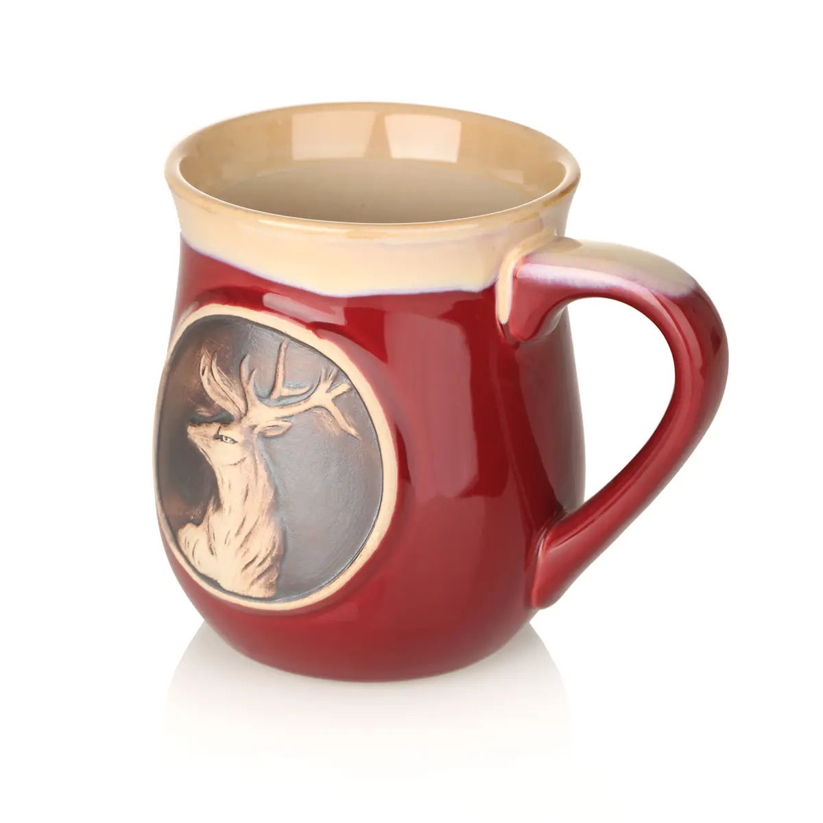 Highland Stag Stoneware Mug - Schottischer Hirsch Keramik Becher in Rot