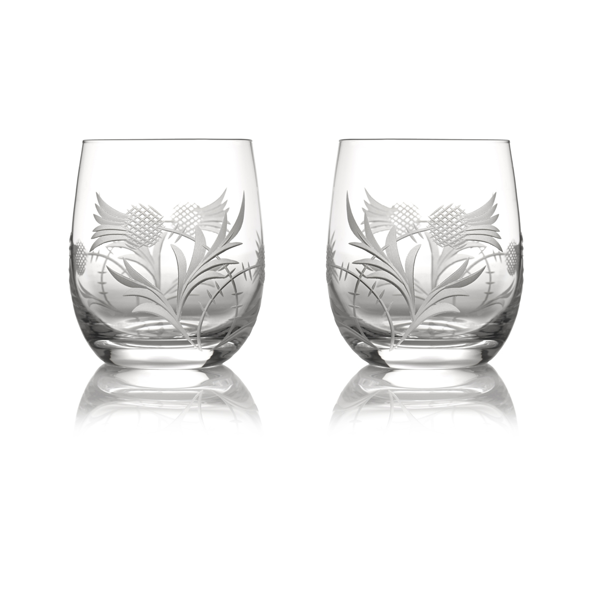 2 x Flower of Scotland Barrel Tumbler - Kristall Whiskyglas mit Distelschliff aus Schottland