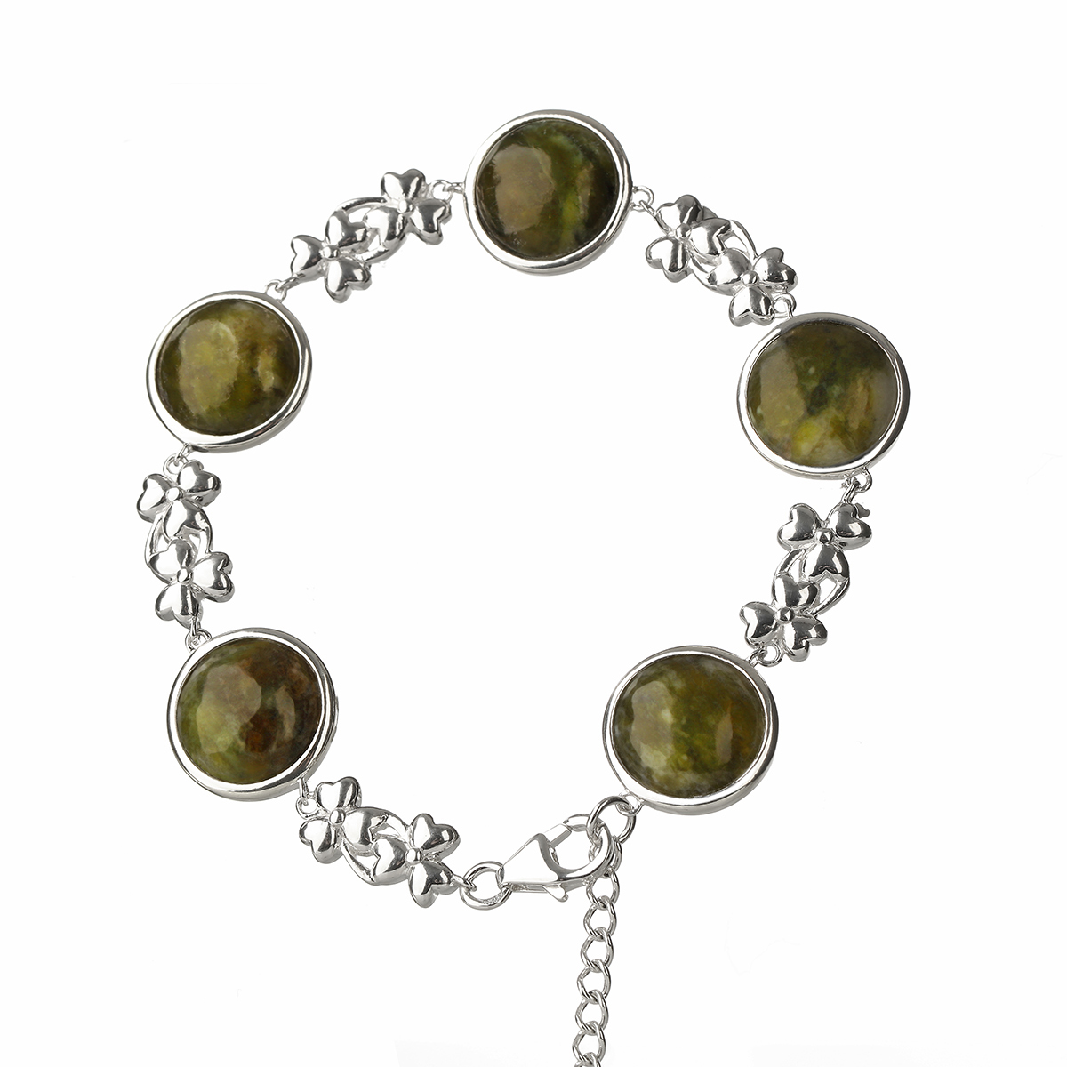 irland-connemara-marmor-armband-silber-007r3FWoQNSzeuMT Irish Shamrock Armband aus Sterlingsilber mit Kleeblättern aus Connemara Marmor