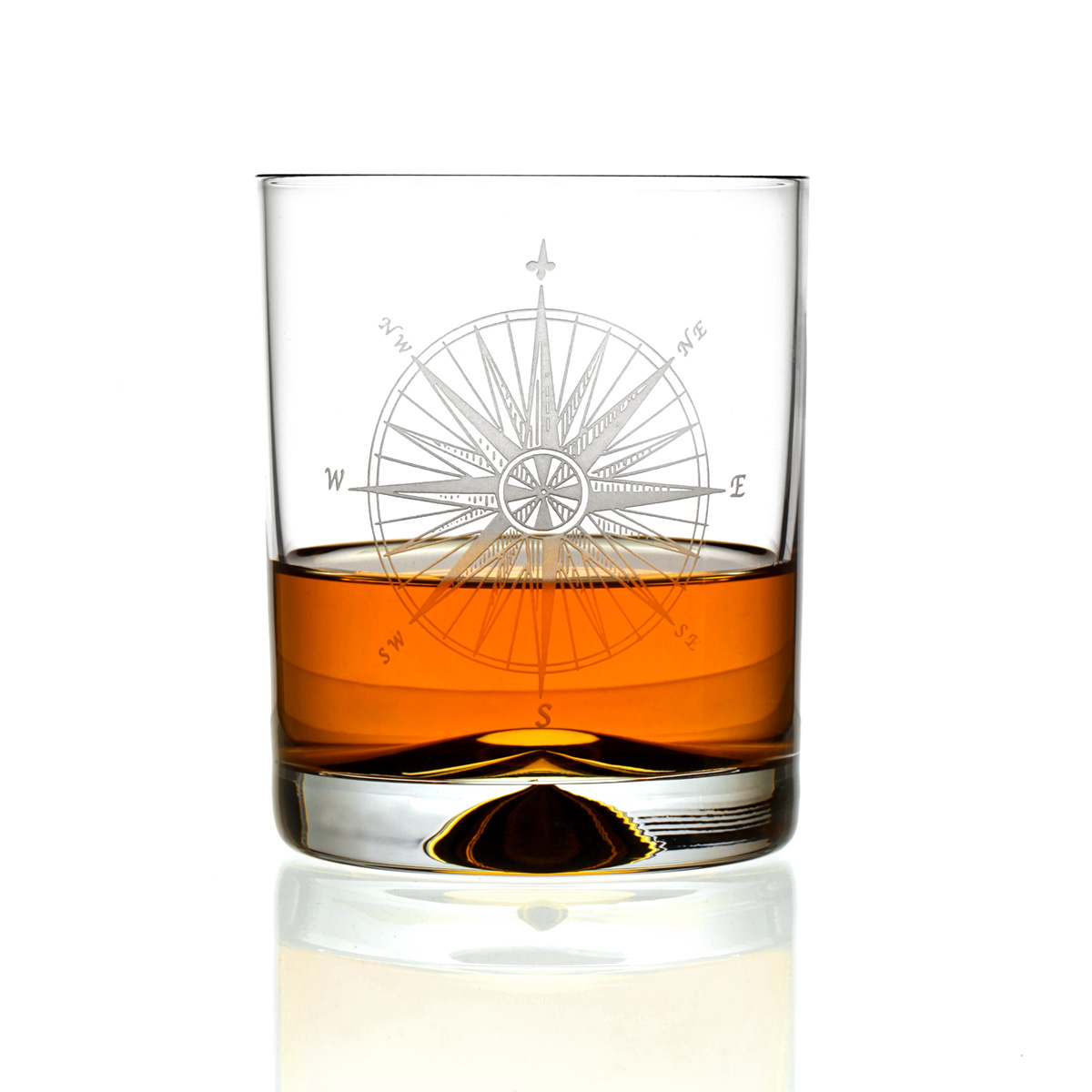 Windrose - Handgefertigter Whisky Tumbler aus Kristallglas mit Gravur
