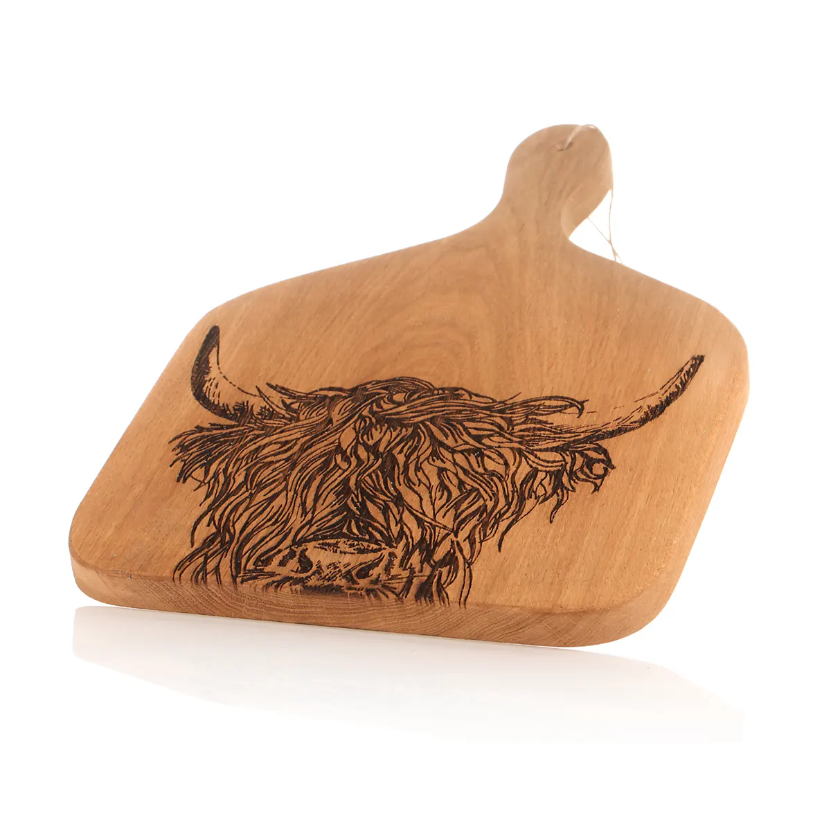 Schneidebrett-Servierbrett-Platte-Holz-Eiche-Oak-Schottland-Highland-Cow-Rind-011 Highland Cow  - Eichenholz Schneidebrett / Servierbrett - Made in Scotland