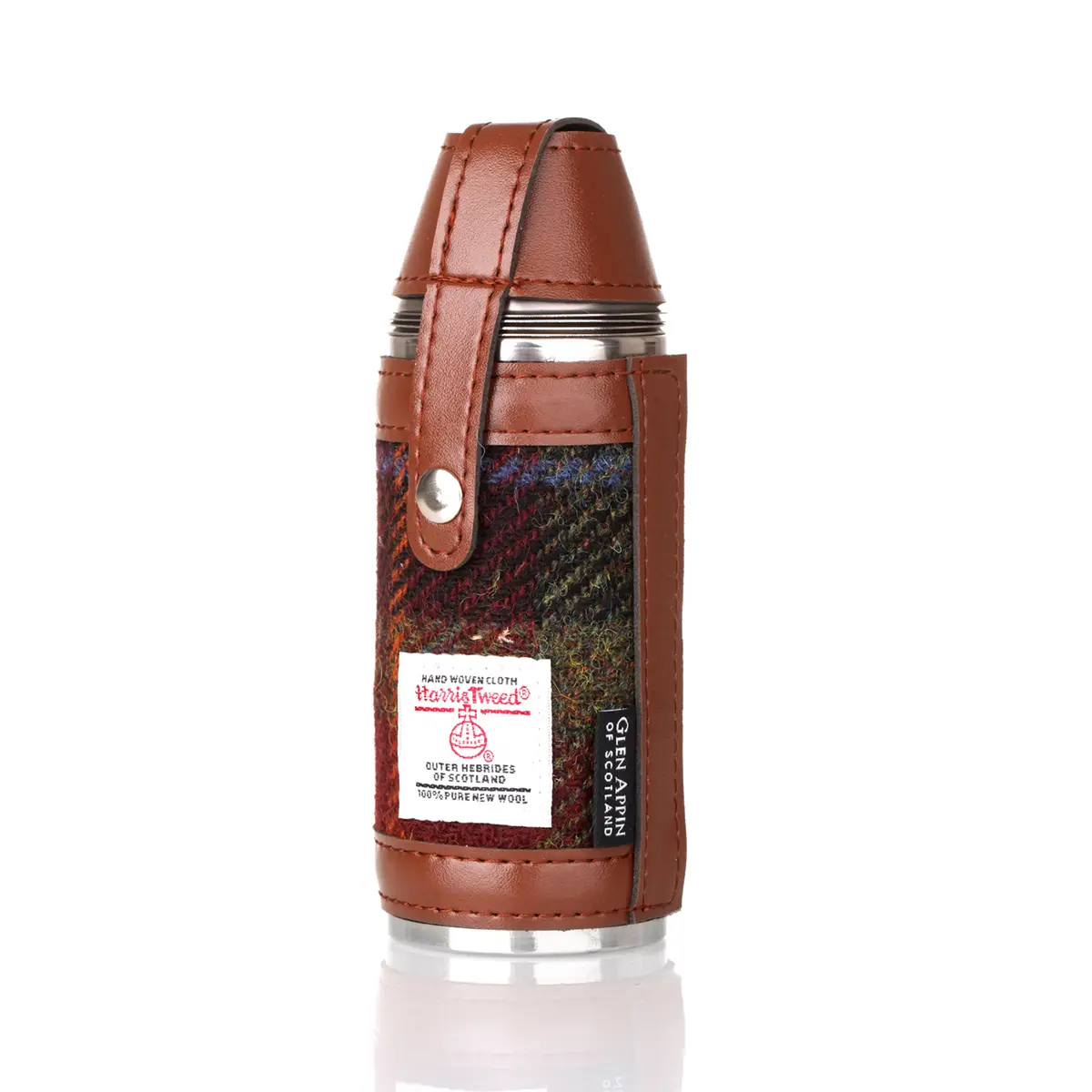 hunting-flask-jagd-flasche-edelstahl-harris-tweed-schottland-tartan-014 Harris Tweed Flask / Campingflasche in Rust Check Tartan