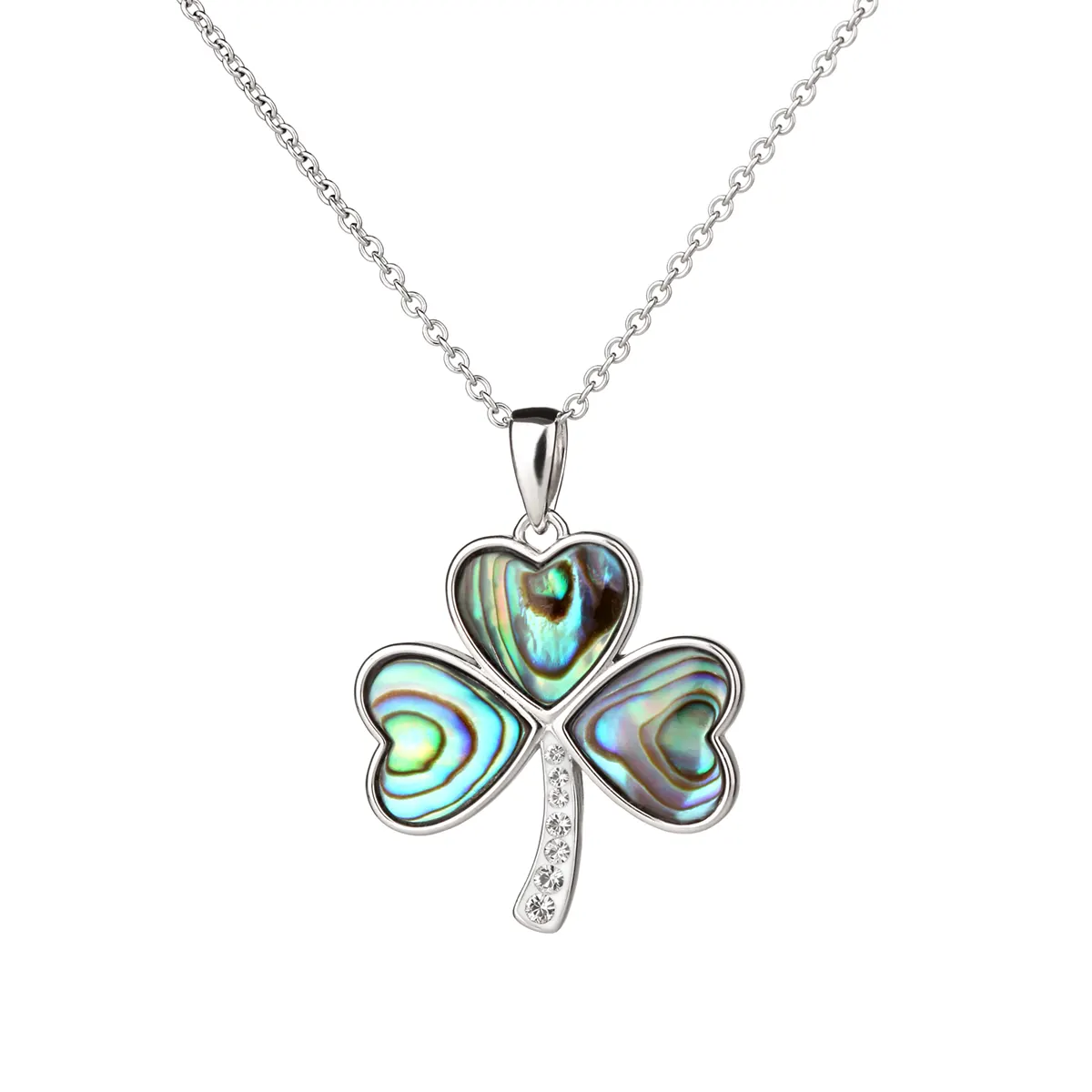 Irish Shamrock Kette mit Abalone & Swarovski Kristall