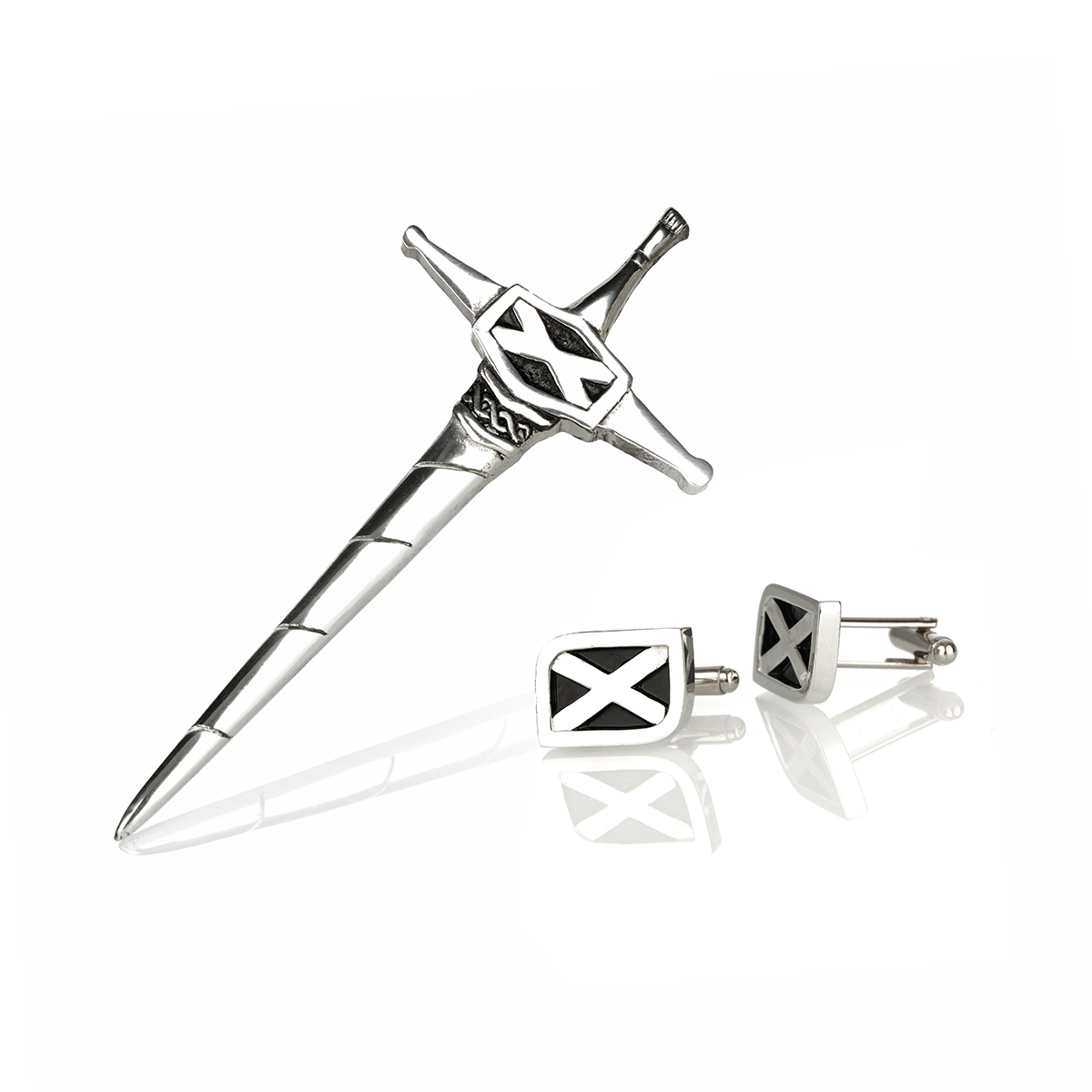 Saltire - Highland  Kiltpin & Manschettenknöpfe Set - schottische Flagge