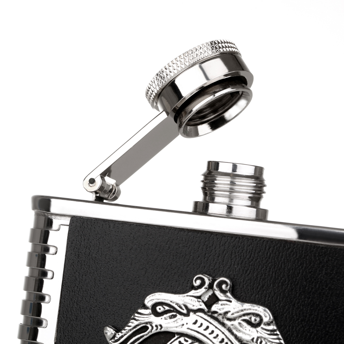 flachmann-flask-keltisch-muster-drache-silber-schwarz-005 Celtic Dragon Flachmann aus Irland - Edelstahl & Zinn - keltischer Drache