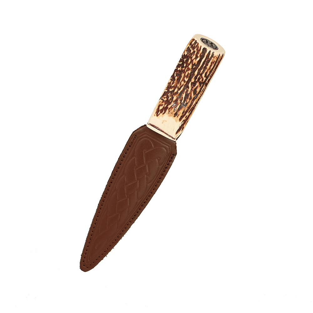 Highland Sgian Dubh mit Griff aus künstlichem Hirschhorn & echter Lederscheide