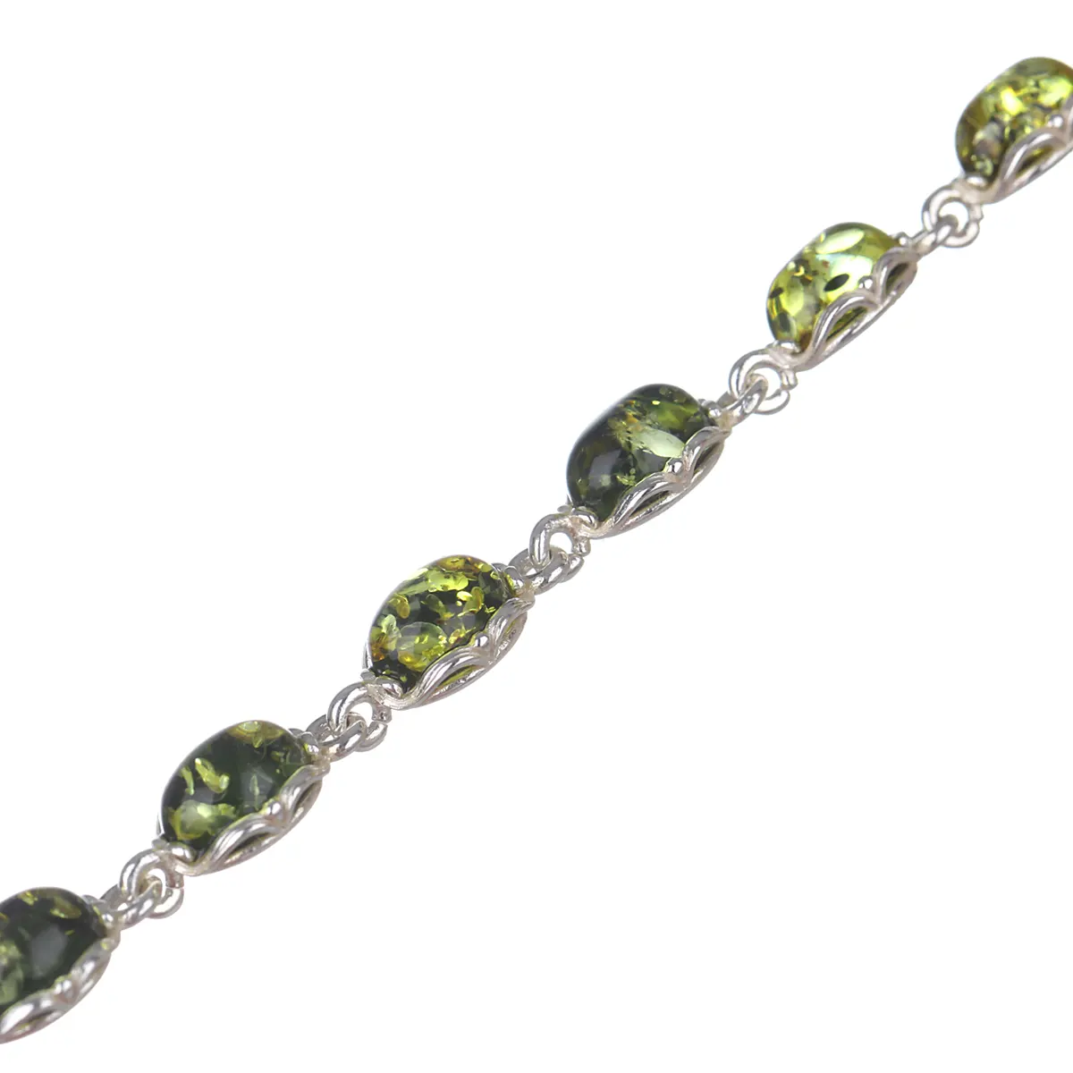 Green Amber Drop - Irisches Armband aus grünem Bernstein & Sterling Silber