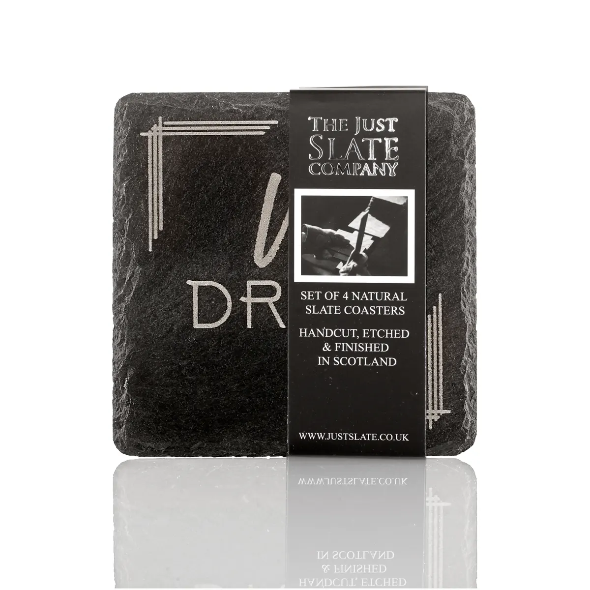 Whisky Slate Coasters -  4 handgefertigte Schiefer-Untersetzer aus Schottland
