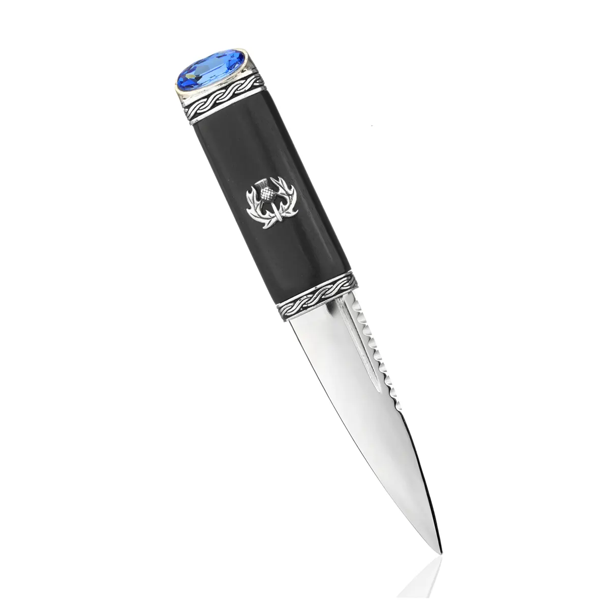 Blackwood Sapphire Sgian Dubh - keltische Muster - schottische Distel & blauer Kristall Blackwood Sapphire Sgian Dubh - keltische Muster - schottische Distel & blauer Kristall