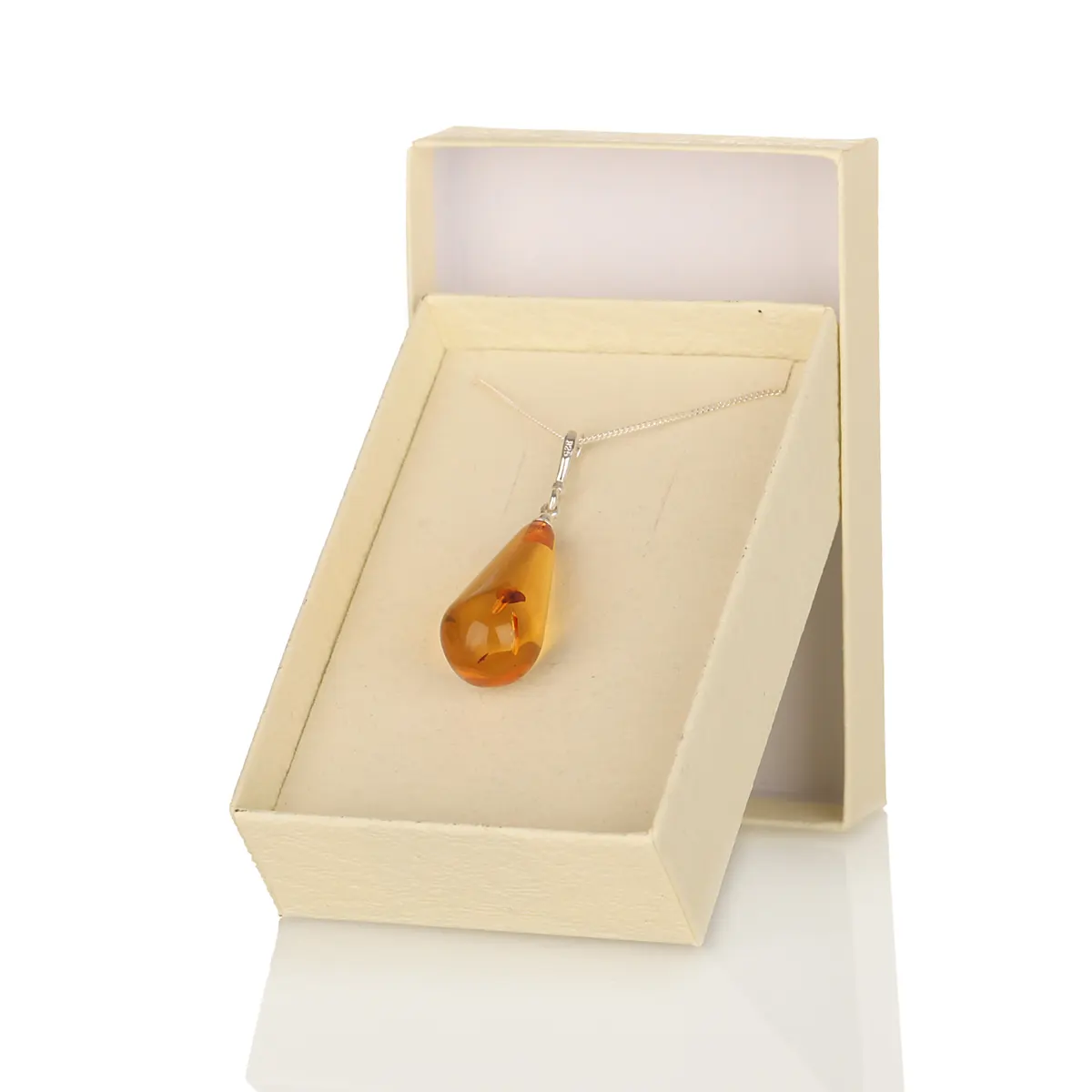  Amber Tear Drop - Irischer Anhänger aus honigfarbenem Bernstein & Sterling Silber