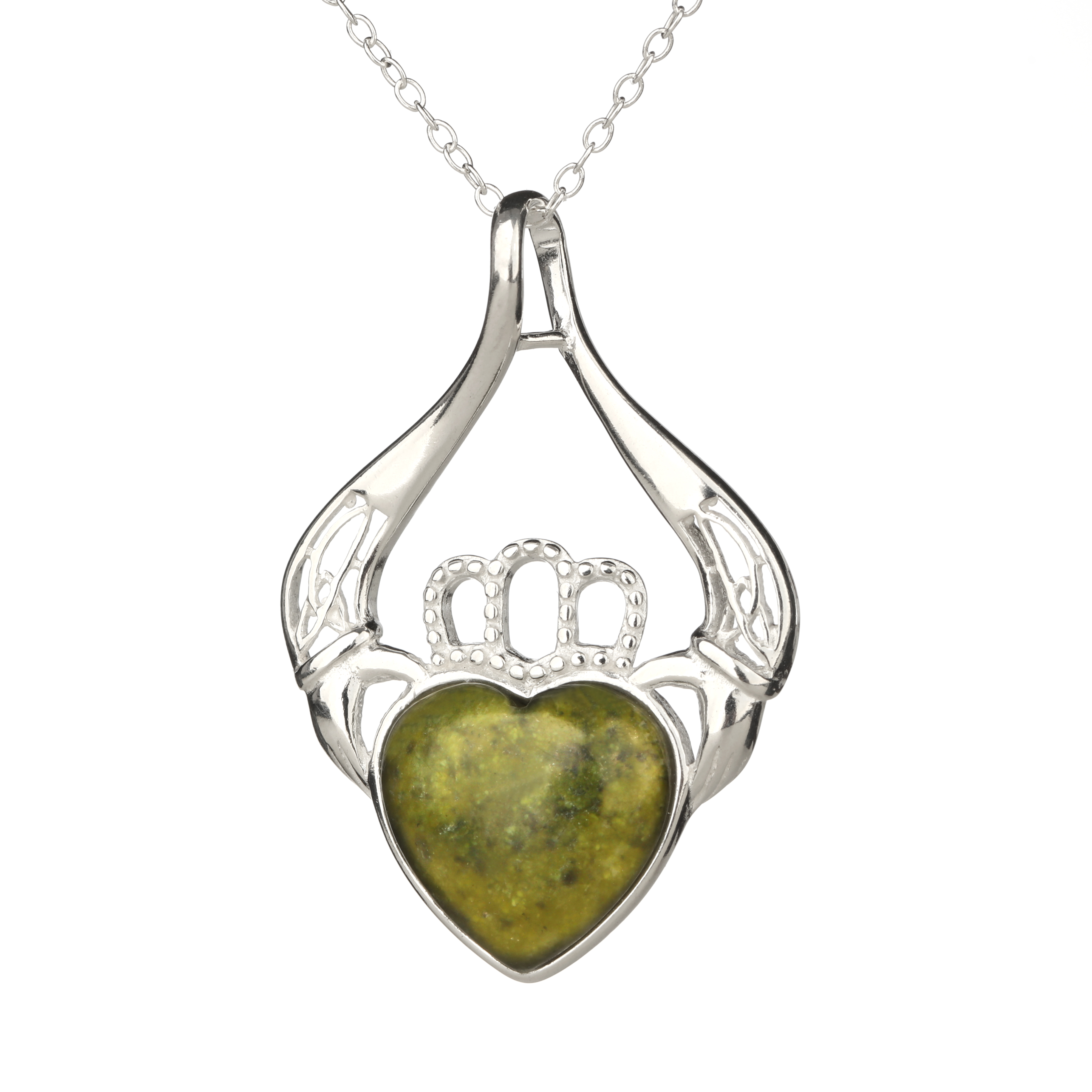 kette-anhaenger-irland-claddagh-ring-connemara-marmor-silber-001 Irish Claddagh Heart Kette - Sterling Silber & Connemara Marmor aus Irland
