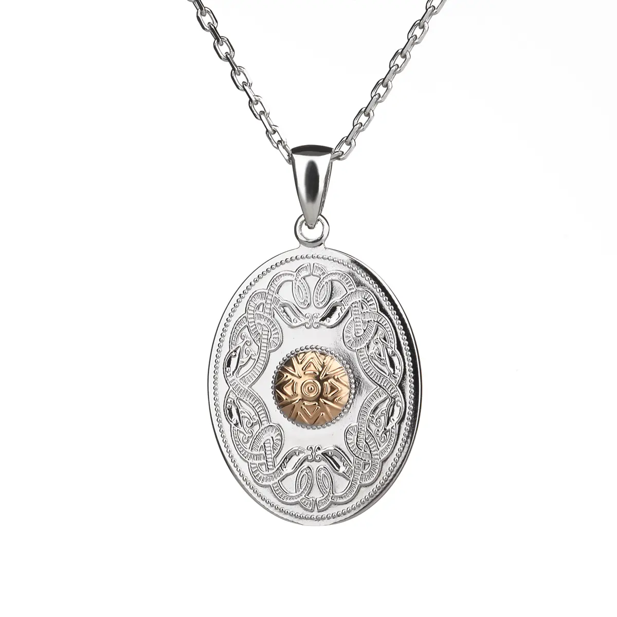 kette-anhaenger-keltisch-celtic-warrior-irland-silber-gold-001 Celtic Warrior - Oval 18K Gold Bead Necklace - keltische Kette aus Irland