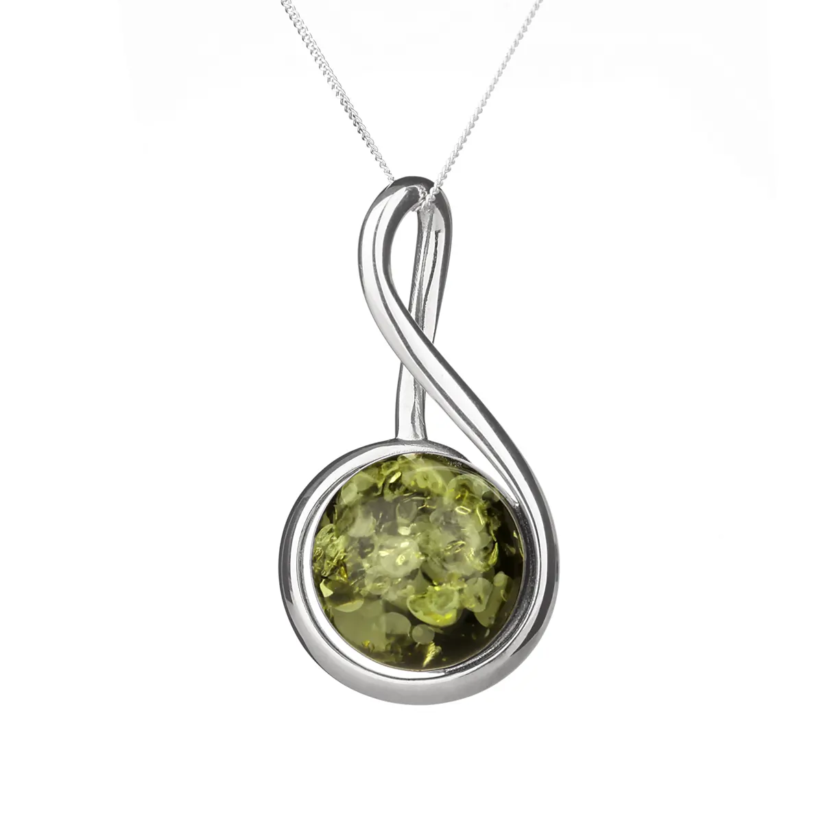 Silver Green Amber - Irische Kette aus grünem Bernstein & Sterling Silber