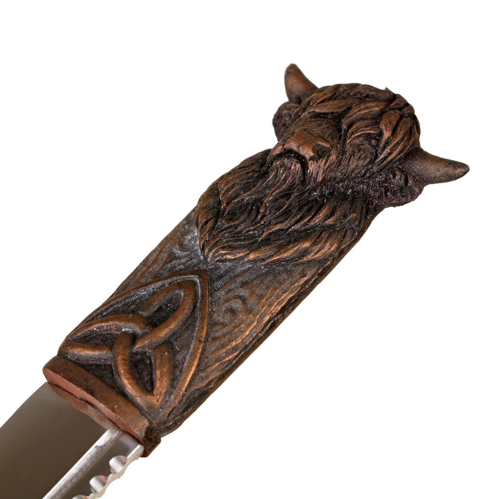 Schottischer Highland Cow Sgian Dubh mit Edelstahlklinge & Lederscheide