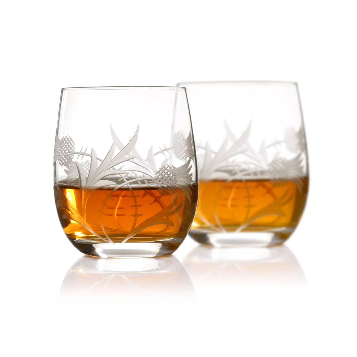 2 x Flower of Scotland Barrel Tumbler - Kristall Whiskyglas mit Distelschliff aus Schottland