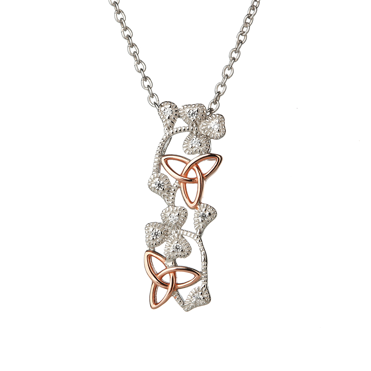 Crystal Trinity Shamrock Kette aus Irland - Silber & Roségold mit Kristall