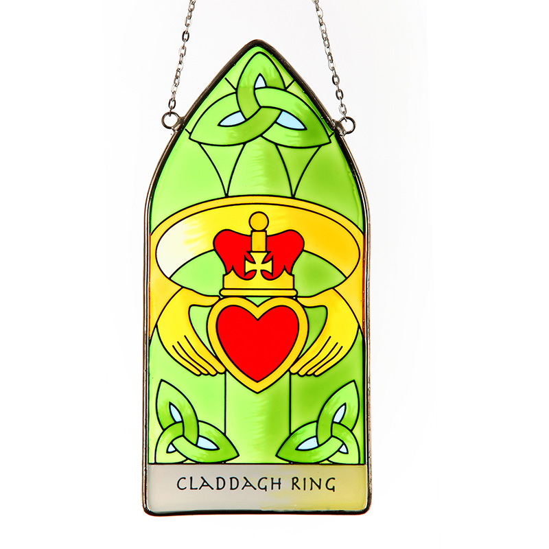 Claddagh Ring  - Handgefertigtes irisches Fensterbild aus Buntglas