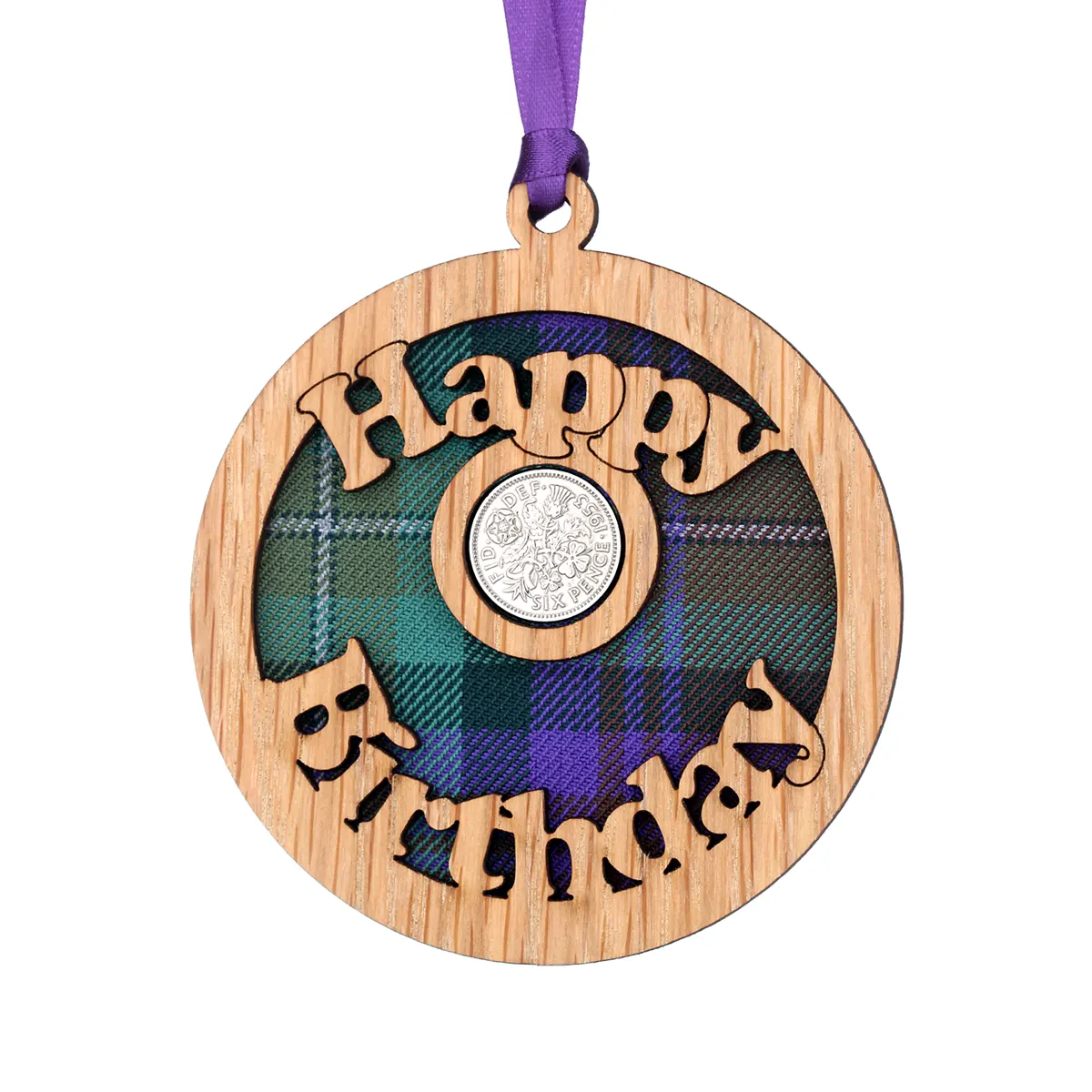 Happy Birthday Lucky Sixpence - Geburtstags-Glücksbringer aus Schottland - Isle of Skye Tartan