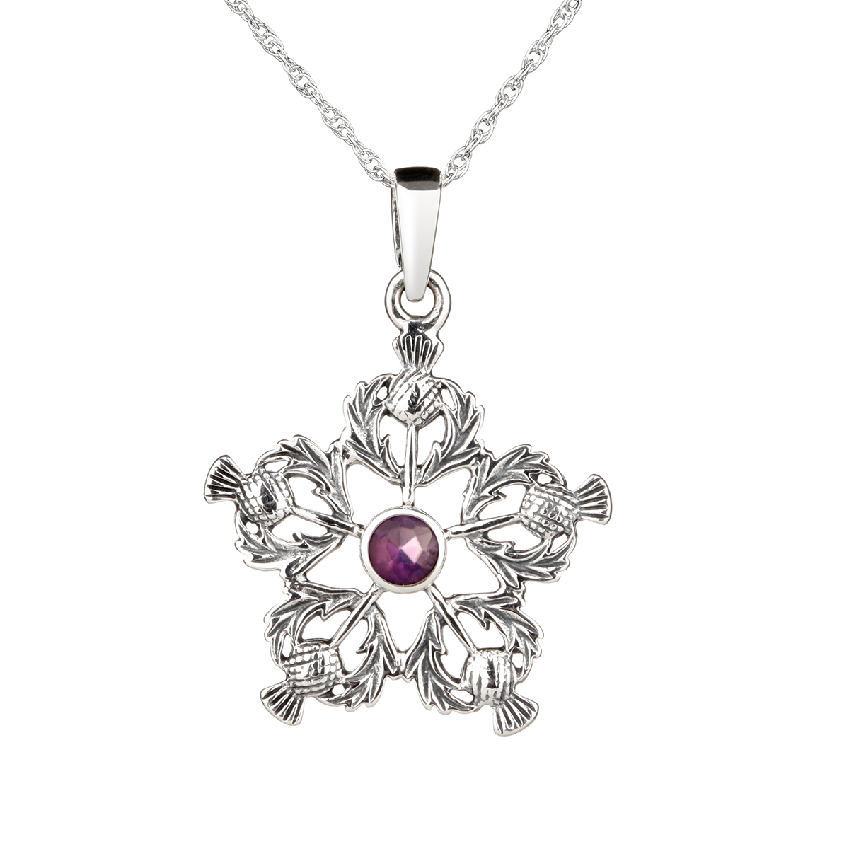 Thistle Star Pendant - Schottische Distel Kette aus Sterling Silber & Kristall