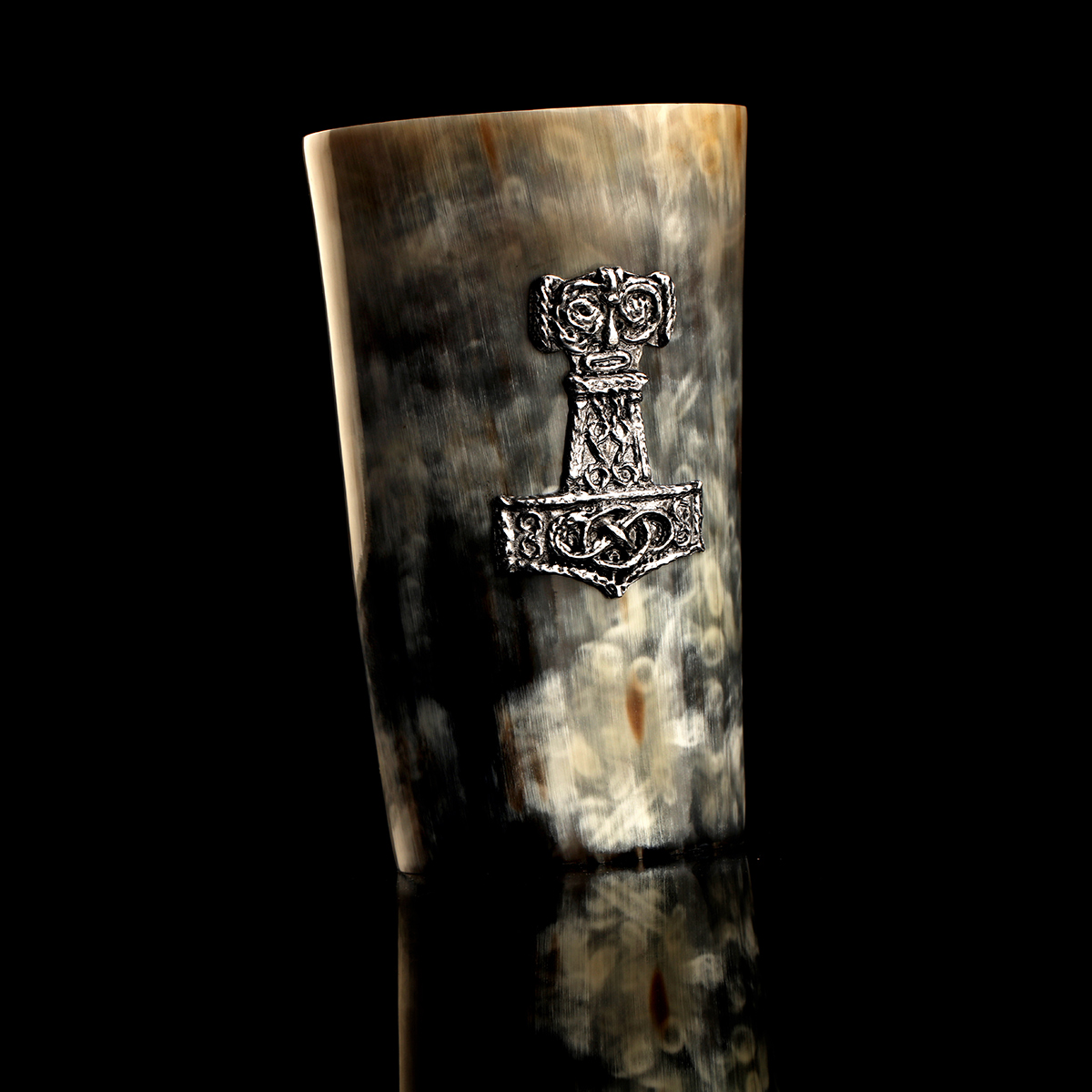 Becher-Horn-Hornbecher-Trinkhorn-thor-hammer-500-004 Thors Hammer - 0,5 Liter Wikinger Hornbecher / Trinkhorn verziert - echtes Horn