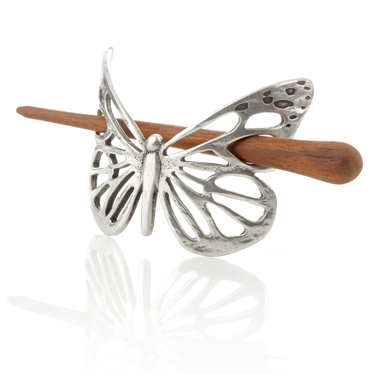 haarspange-schmetterling-butterfly-keltisch-silber-Holz-001 Celtic Butterfly Haarspange - Keltischer Schmetterling mit Stab aus Palisander