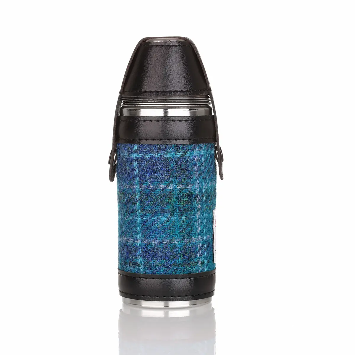 Harris Tweed Hunting Flask / Campingflasche in Sea Blue Check Tartan