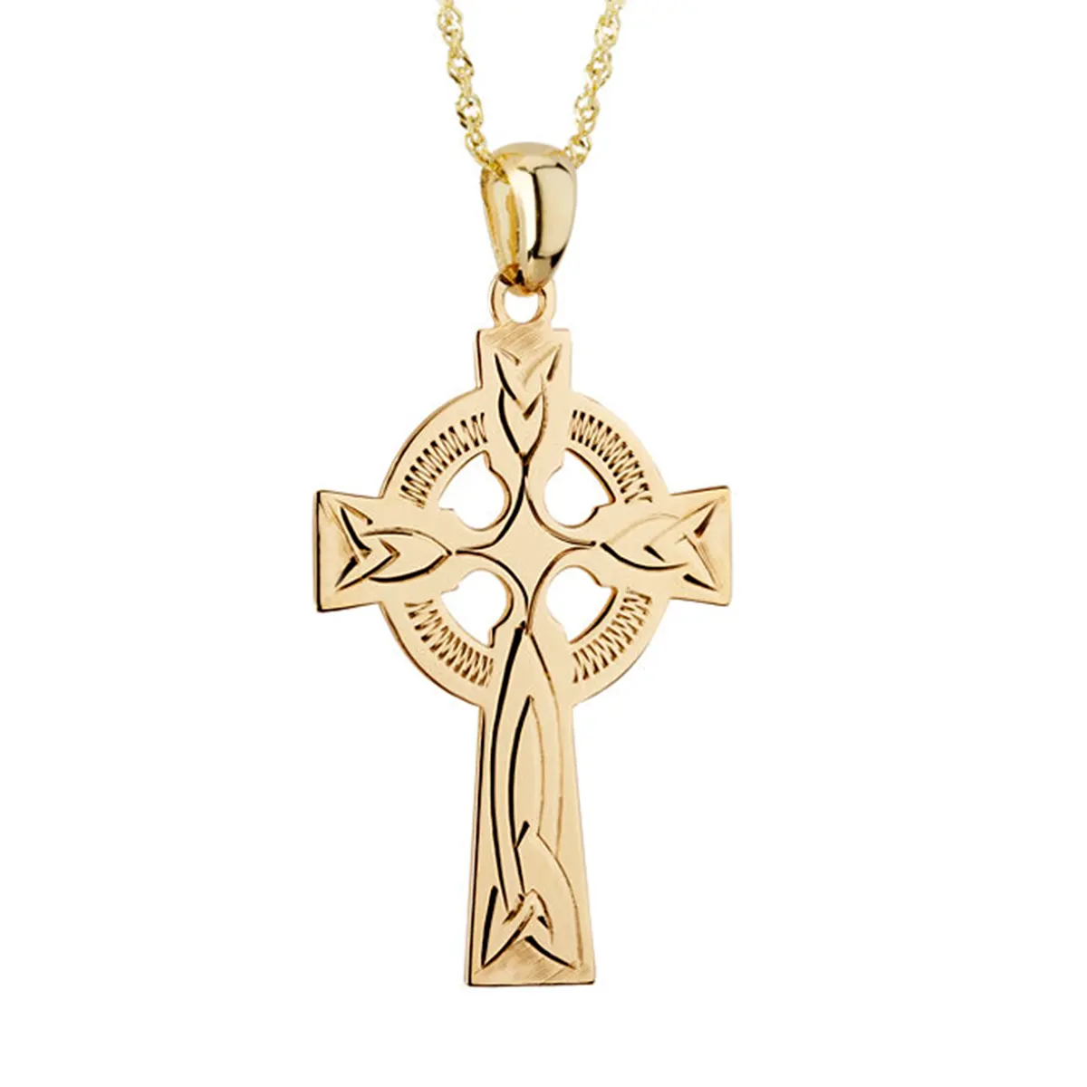 Celtic Cross - handgraviertes keltisches Kreuz aus Irland -  14K Gold