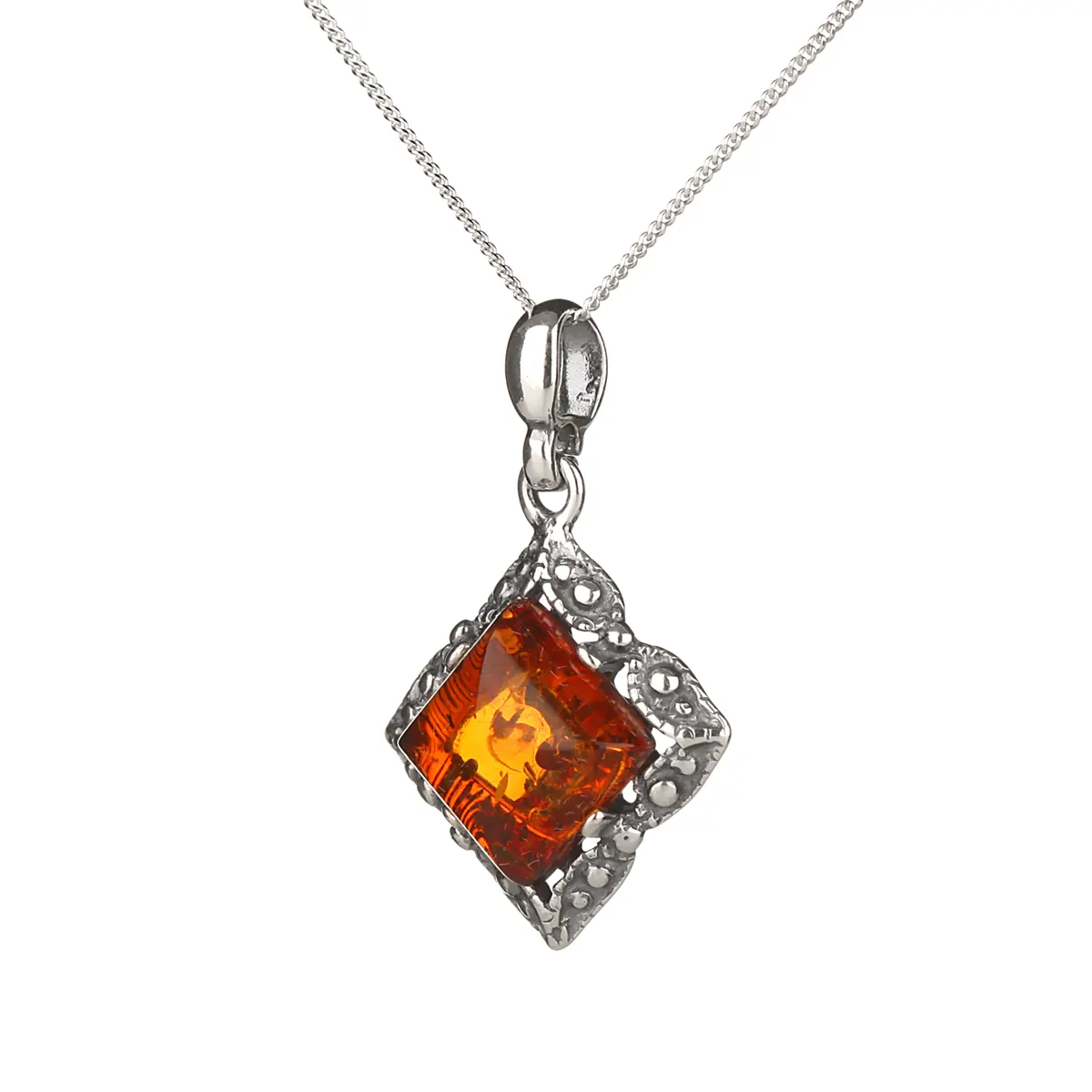 Dainty Amber Square - Irischer Anhänger aus honigfarbenem Bernstein & Sterling Silbe