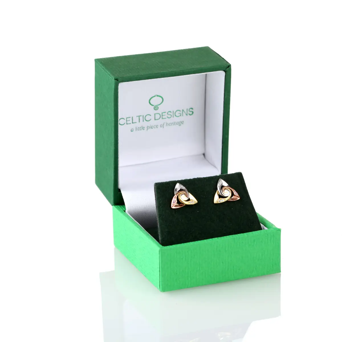 Keltische Trinity Ohrstecker aus Irland - Silber - Gold - Roségold & Kristall