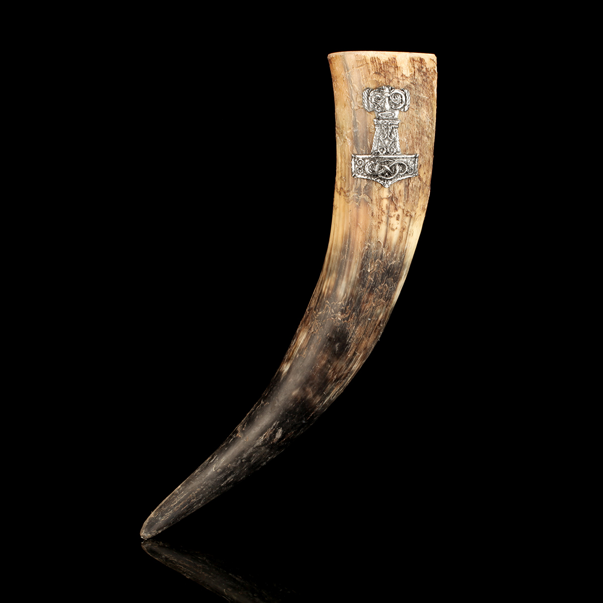trinkhorn-wikinger-thors-hammer-mjoelnir-013 Mjölnir Rå - Thors Hammer Trinkhorn - ca 0,5 Liter - Rinderhorn Natur / Roh