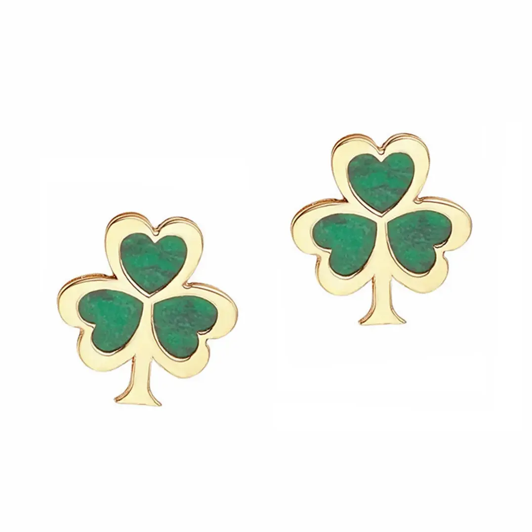 Irish Shamrock - Irische Kleeblatt Ohrstecker aus 10K Gold und Malachit 