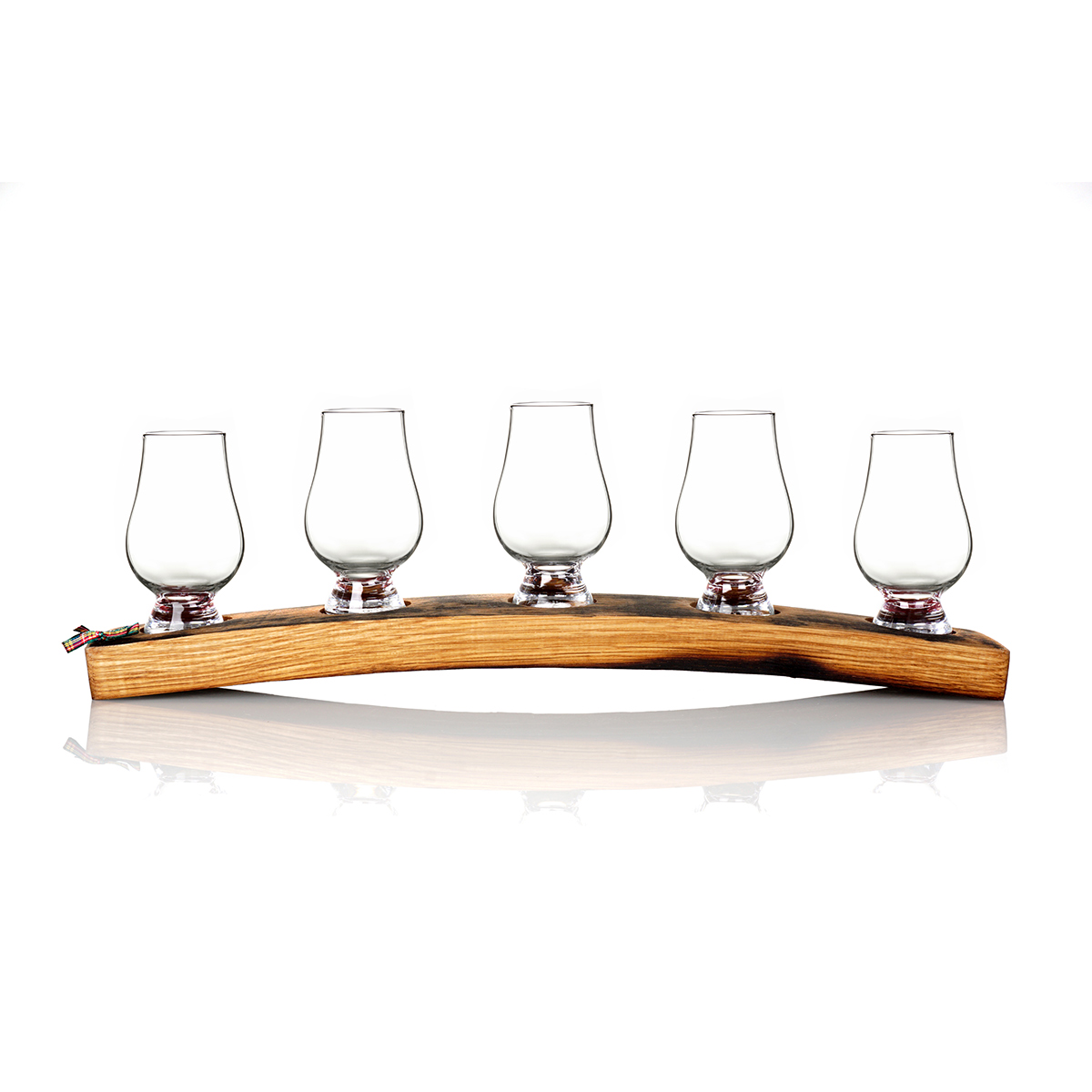 Whisky Fass Tasting Tray / Barrel Plinth aus Eiche mit 5 Gencairn Gläsern