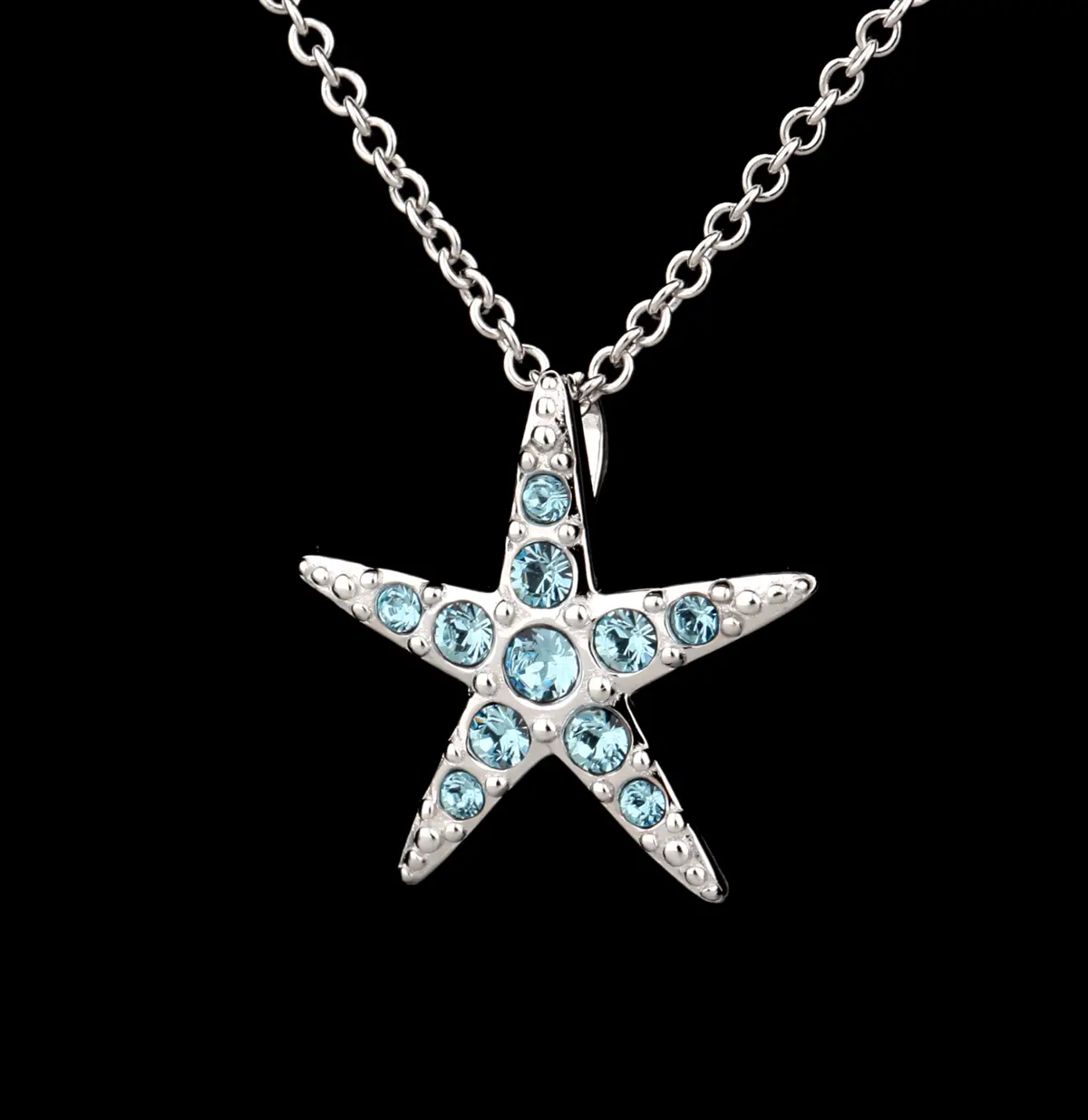 Ocean Aqua Starfish - Seestern Kette aus Sterling Silber & Swarovski Kristall