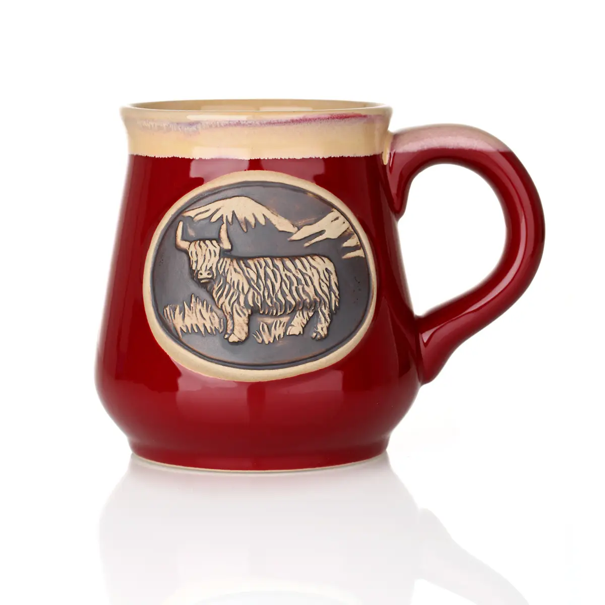 Highland Cow Stoneware Mug - Schottisches Rind Kaffeebecher - Rot