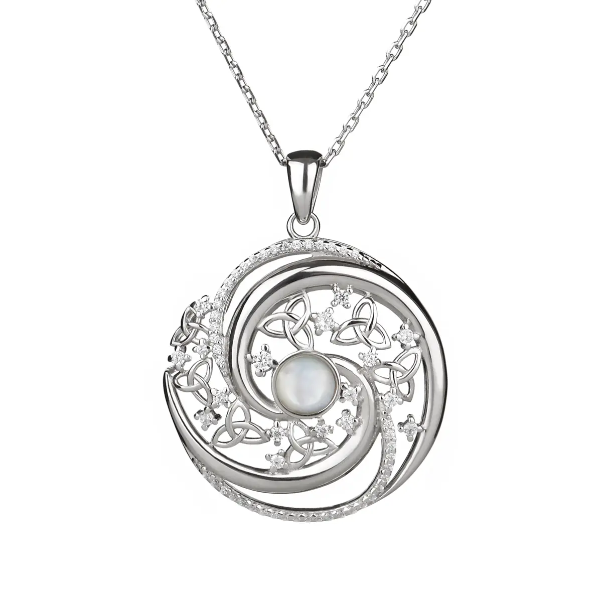 Arian Mother of Pearl - Keltische Trinity Kette aus Sterling Silber & Perlmutt