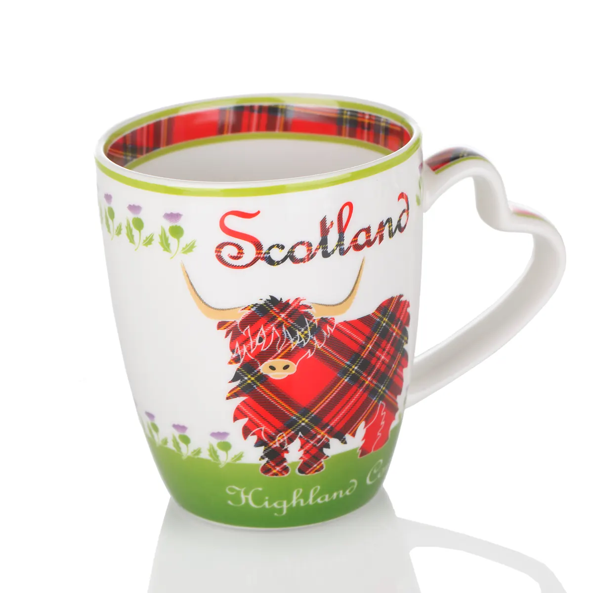Highland Cow Mug – Keramikbecher mit schottischem Hochlandrind und Tartan-Motiv