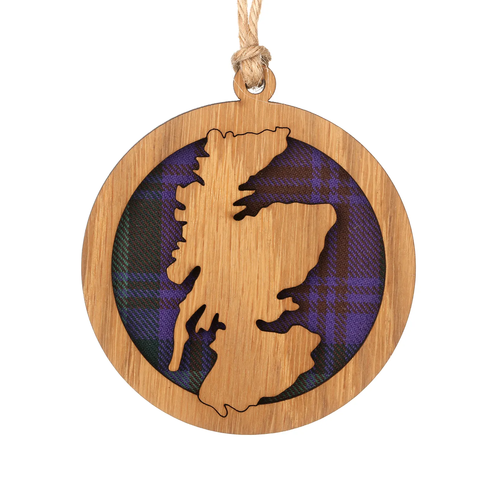 Map of Scotland - Runder Holz-Aufhänger mit Schottland-Karte Knoten und Tartan-Hintergrund Map of Scotland - Runder Holz-Aufhänger mit Schottland-Karte Knoten und Tartan-Hintergrund