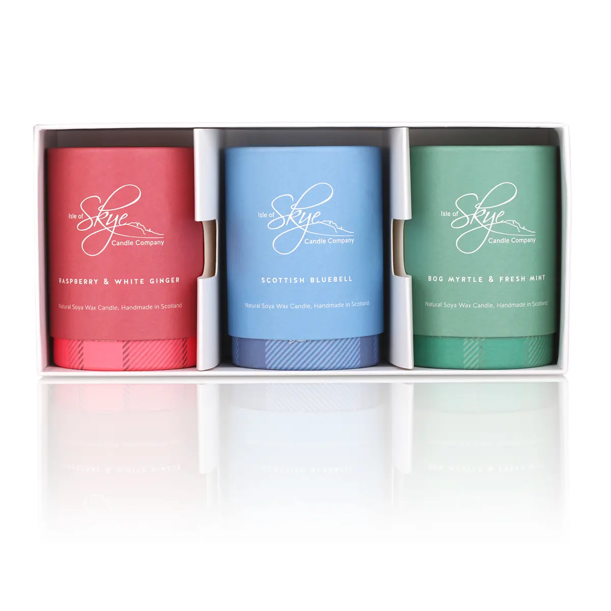 Isle of Skye Candles - Wee Scottish Collection: 3 Duftkerzen Geschenkset: Scottish Bluebell, Bog Myrtle & Fresh Mint, Raspberry & Ginger