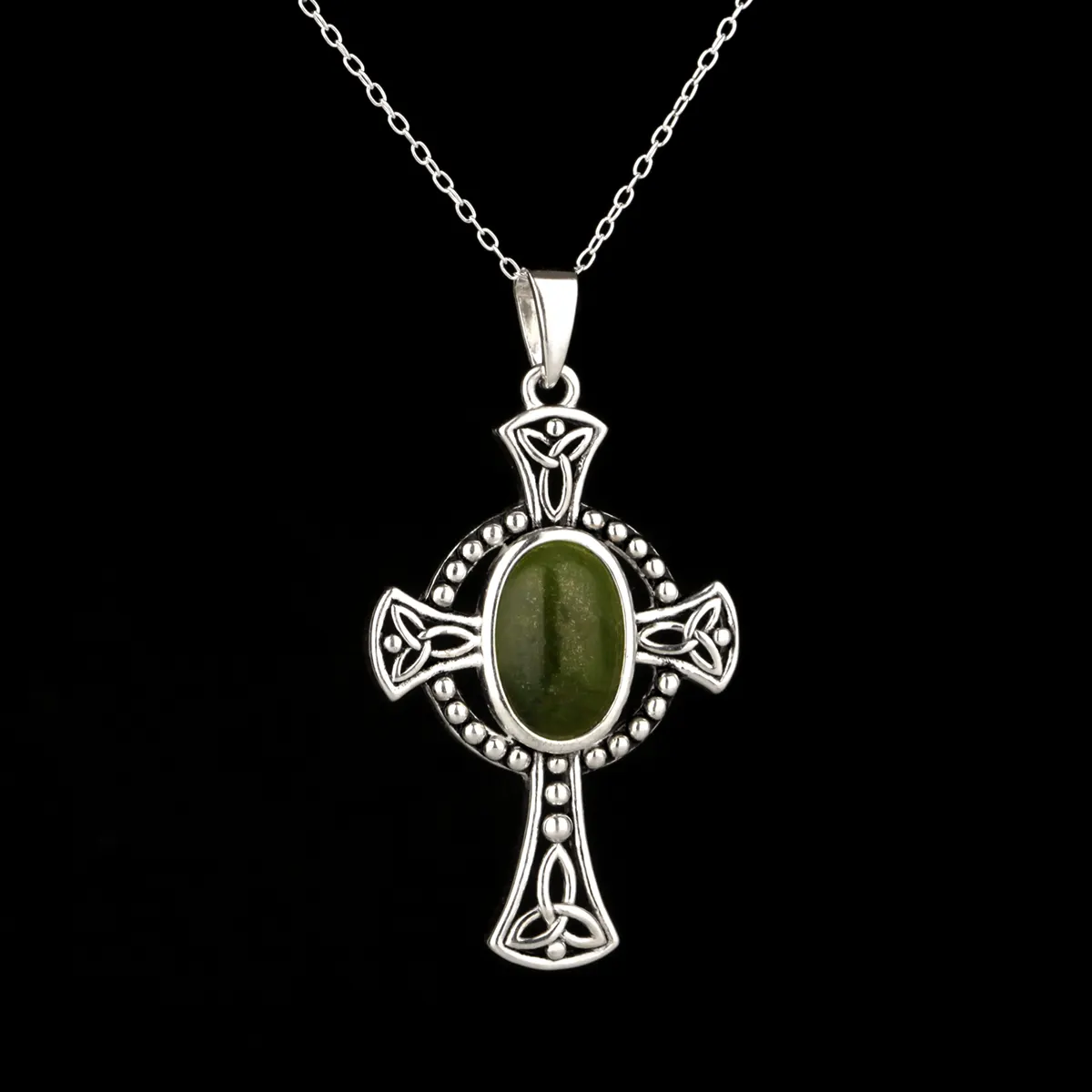 Connemara Trinity Cross - Keltisches Kreuz aus Irland - Silber & grüner Marmor