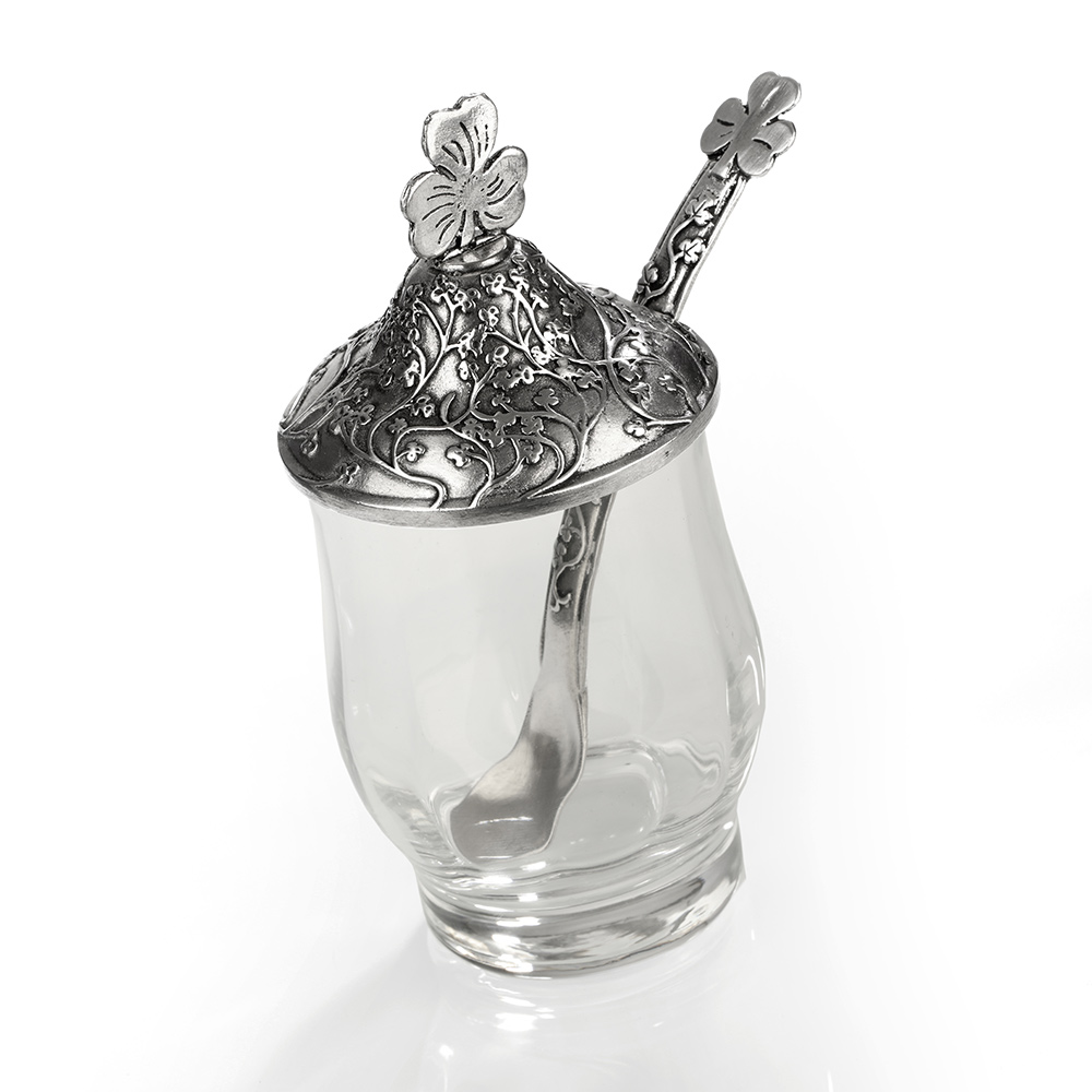 marmelade-glas-irland-shamrock-kleeblatt-00159b7d1981ca3f risches Marmeladenglas mit verzierten Zinndeckel und passendem Löffel.
