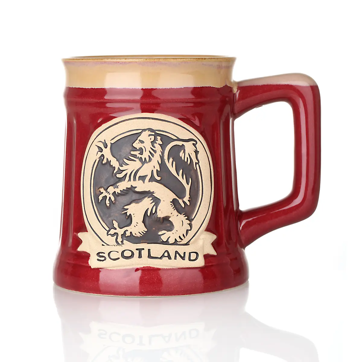 bier-krug-becher-tankard-schottland-lion-rampant-loewe-016 Lion Rampant Stoneware Tankard - Schottischer Löwe Bierkrug - Rot