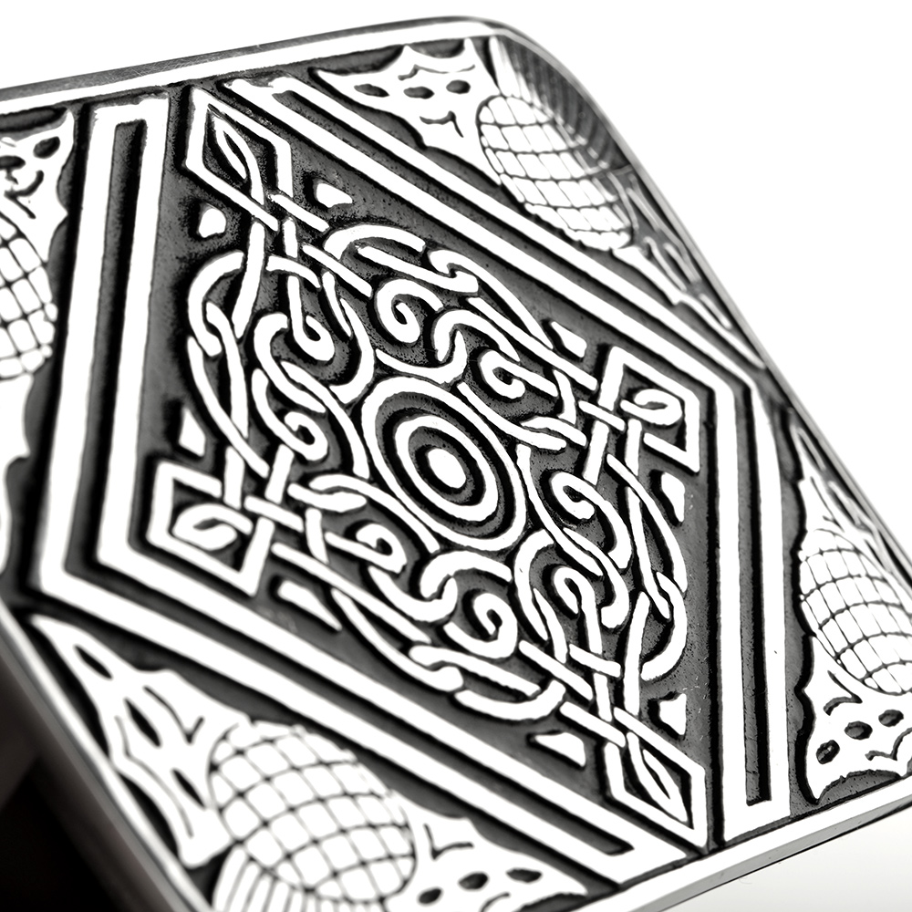 kilt-buckle-guertelschnalle-003 Celtic Thistle - Kilt Gürtelschnalle mit schottischer Distel & keltischem Muster