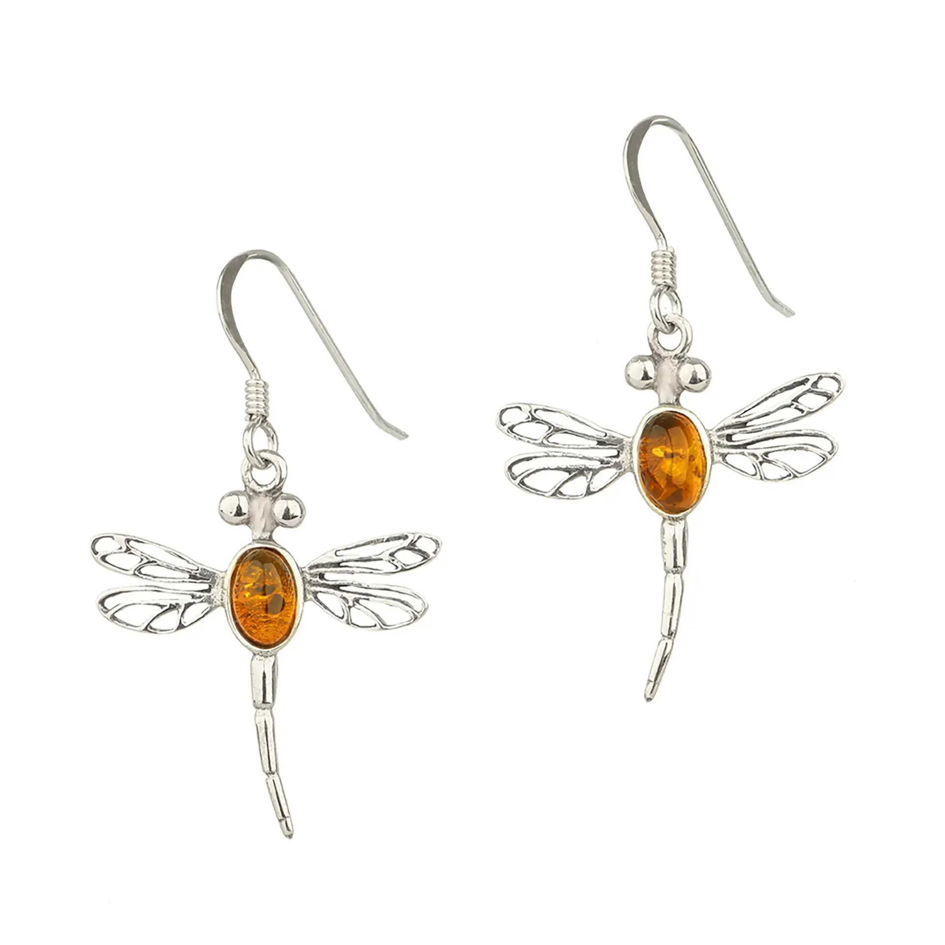 Dragonfly in Amber - Libellen-Ohrhänger aus Sterlingsilber mit Bernstein Dragonfly in Amber - Libellen-Ohrhänger aus Sterlingsilber mit Bernstein